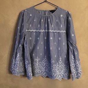 - J Crew striped long sleeve embroidered top
